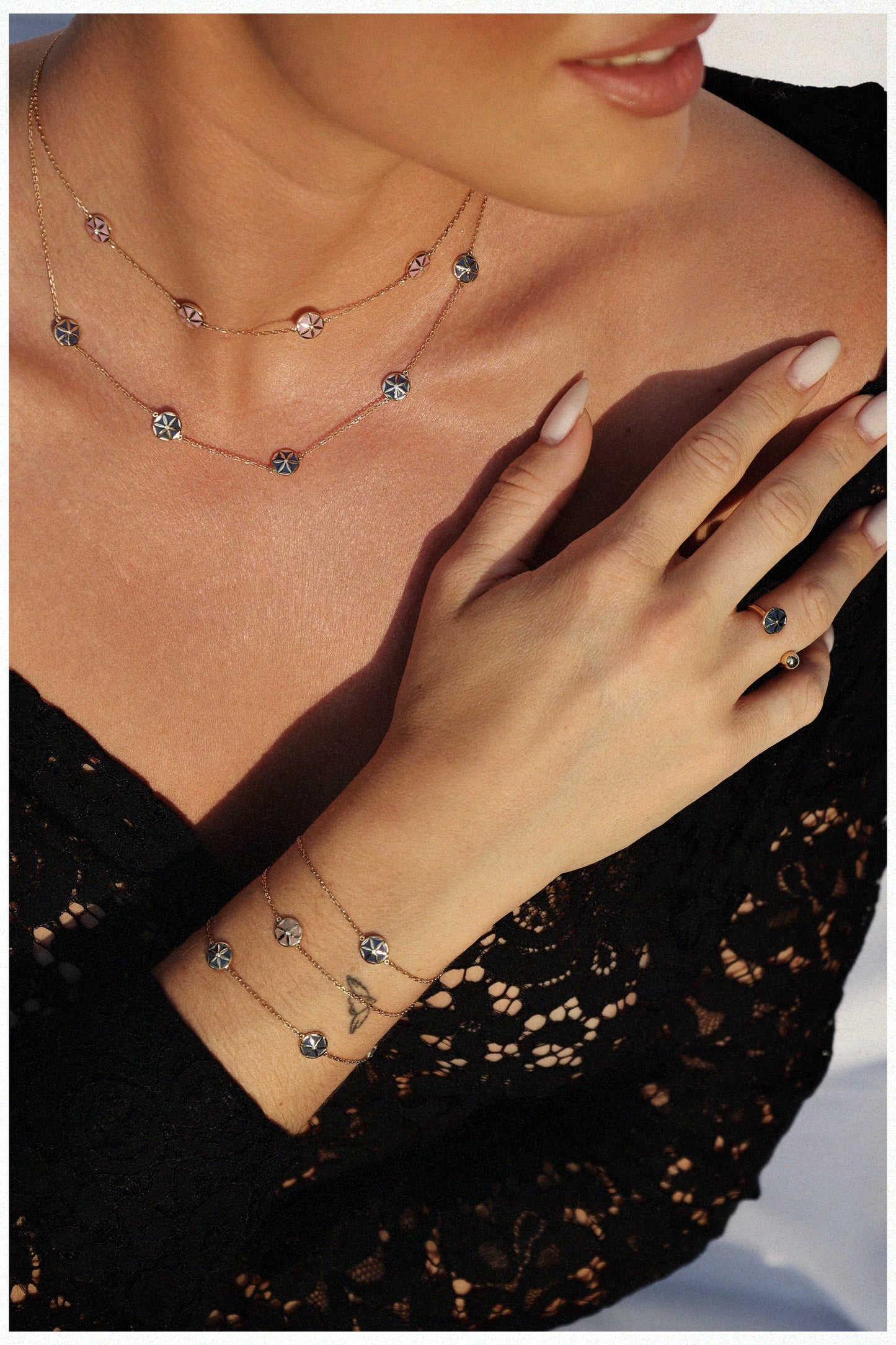 7LEAVES Flower of Elements bracelet worn in a lifestyle portrait