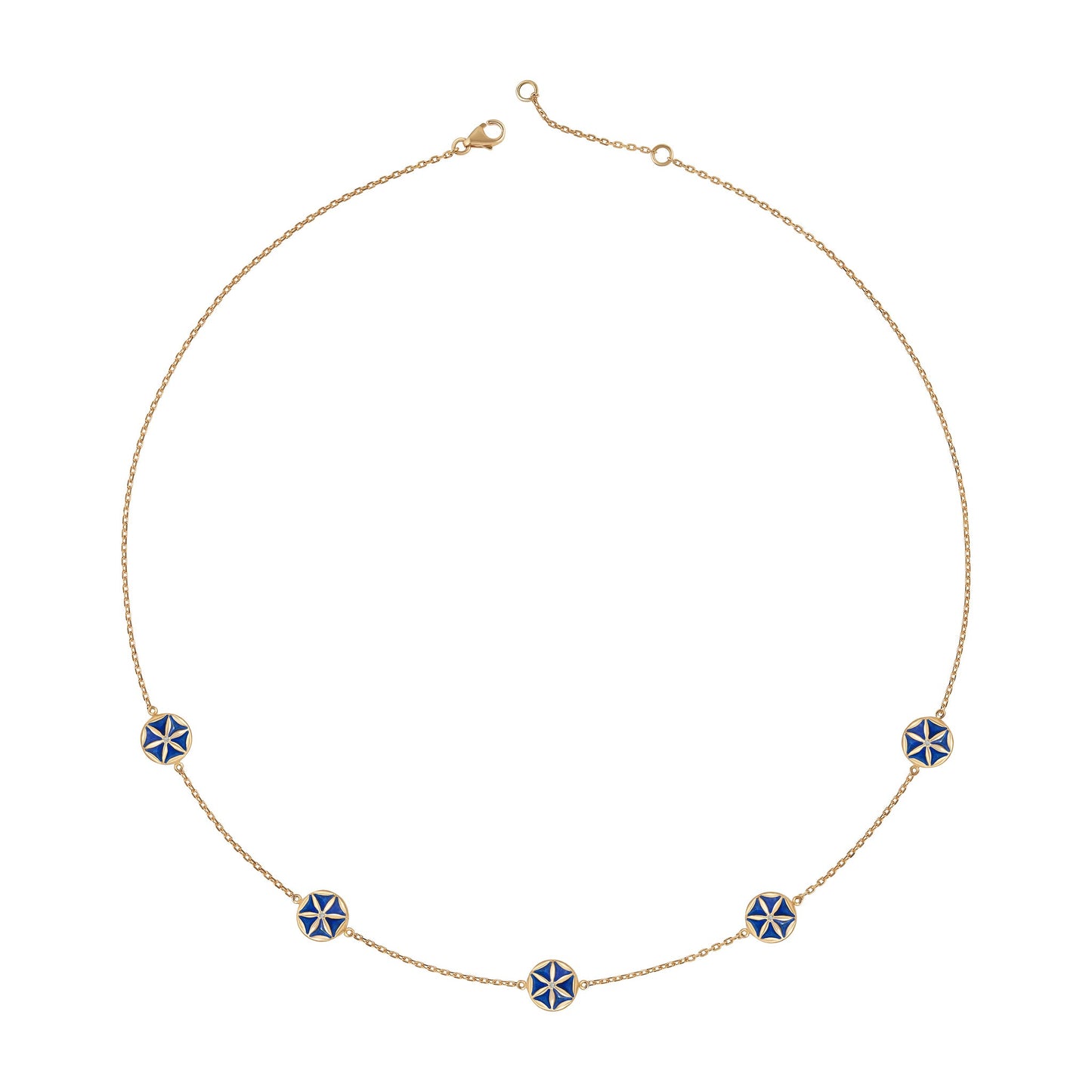 7LEAVES Flower of Elements blue enamel necklace on a white background