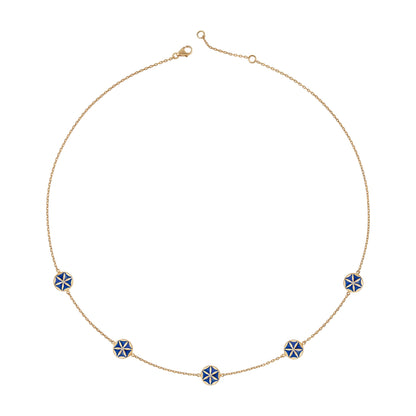 7LEAVES Flower of Elements blue enamel necklace on a white background