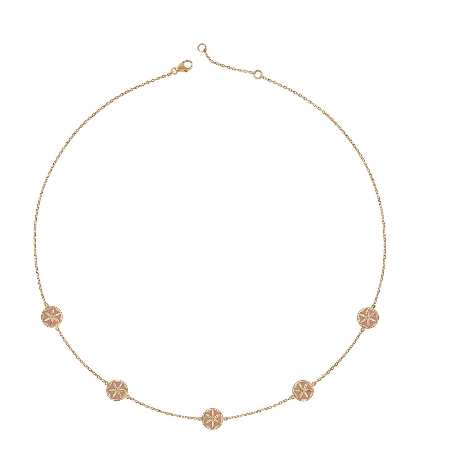 7LEAVES Flower of Elements pink enamel necklace on a white background