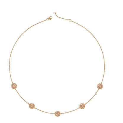 7LEAVES Flower of Elements pink enamel necklace on a white background