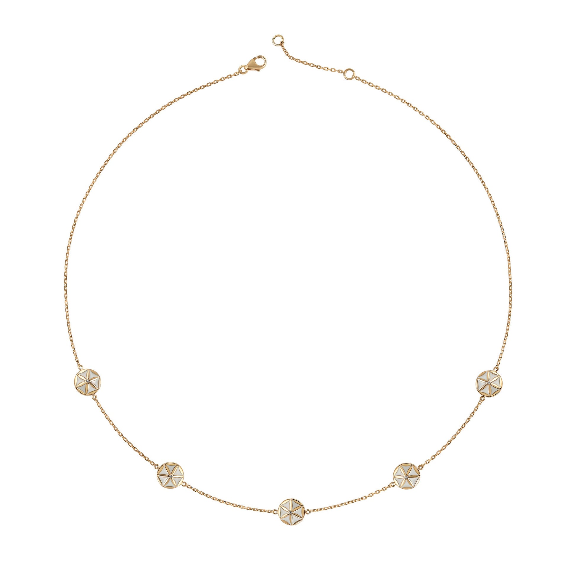 7LEAVES Flower of Elements mother-of-pearl necklace on a white background