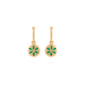 7LEAVES Palimpsest matte yellow gold earrings with emeralds on a white background, alternate view