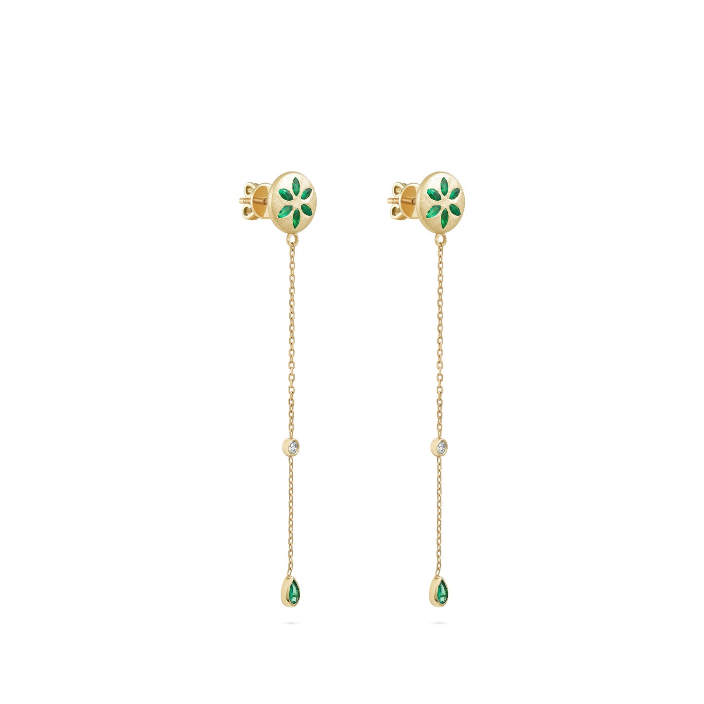 7LEAVES Palimpsest yellow gold earrings on a white background, front view