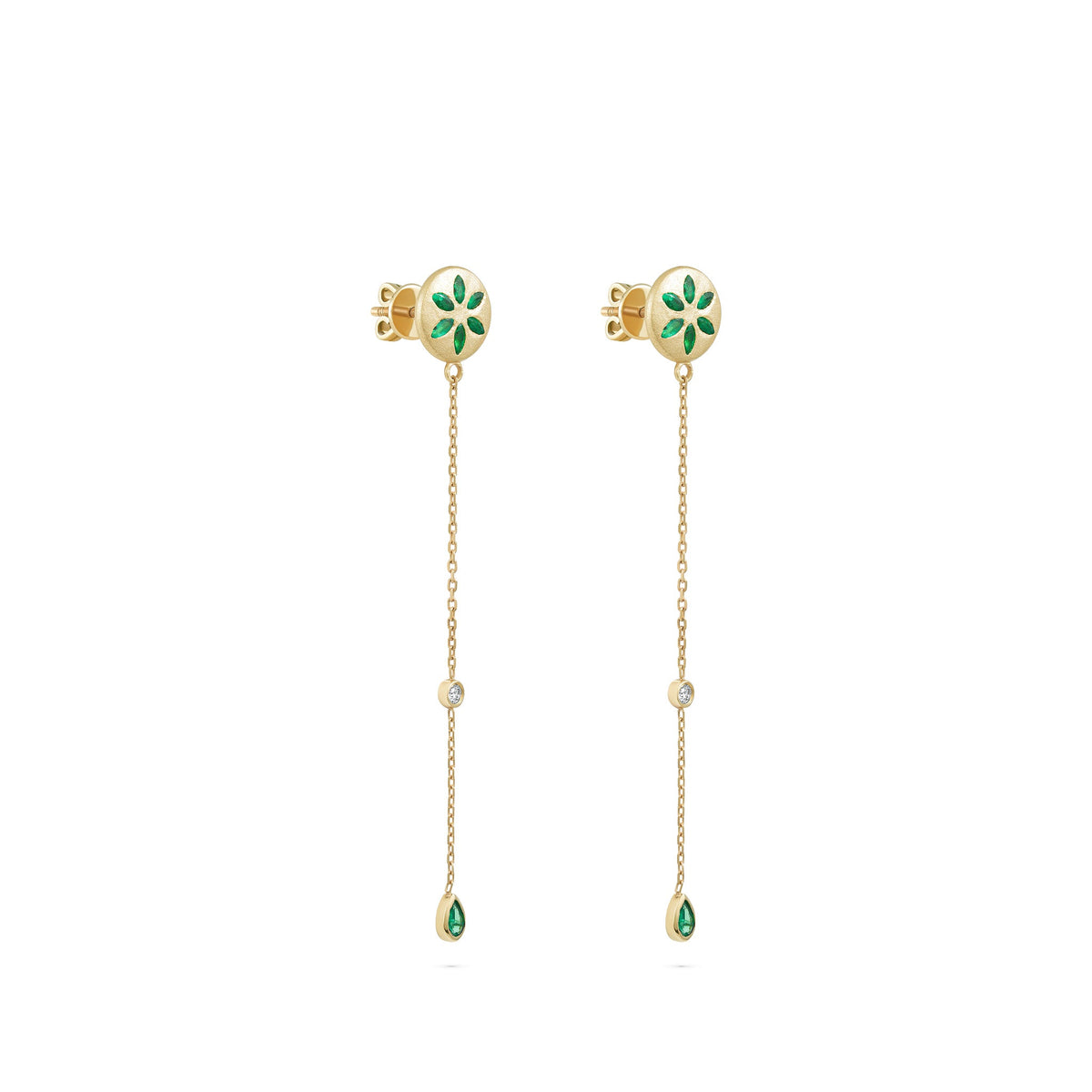 7LEAVES Palimpsest yellow gold earrings on a white background, front view