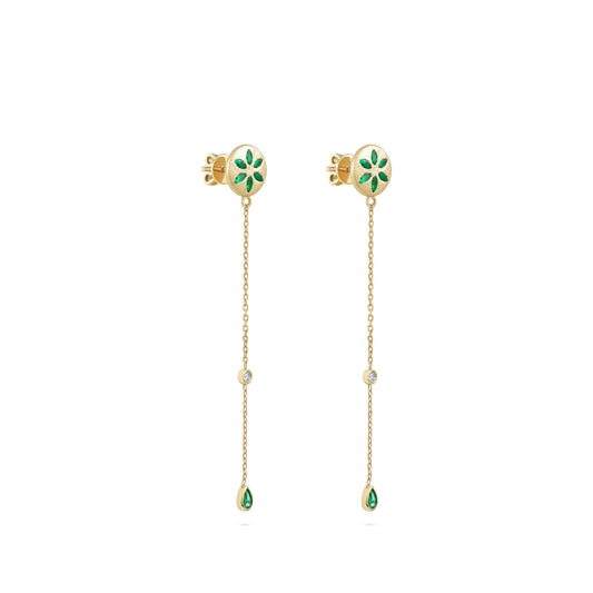 7LEAVES Palimpsest yellow gold earrings on a white background, front view