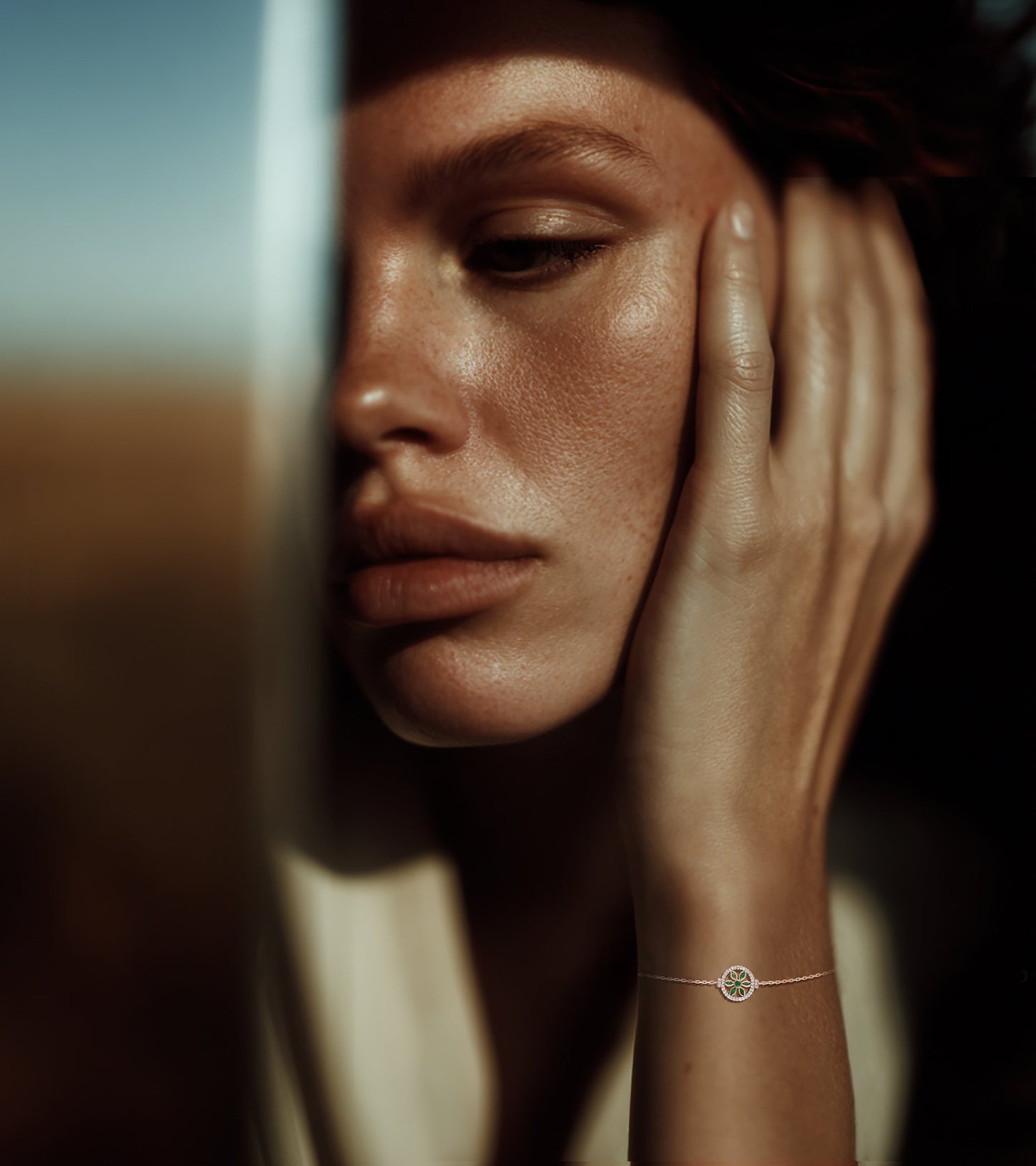 7LEAVES Unlock bracelet worn in an original lifestyle portrait