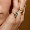 Tesra ring collection in 18k gold with natural gemstones