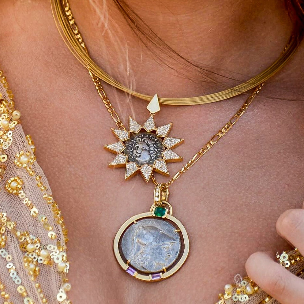 Athena & Nike Emerald & Sapphire Pendant