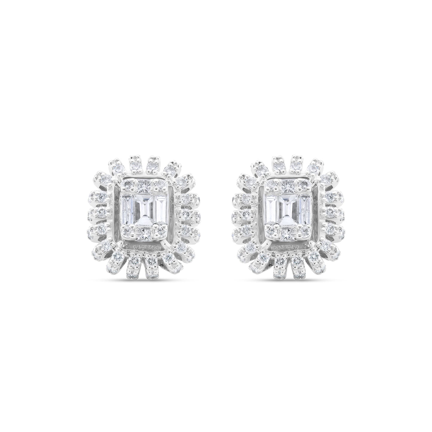 Pair of diamond earrings on a white background
