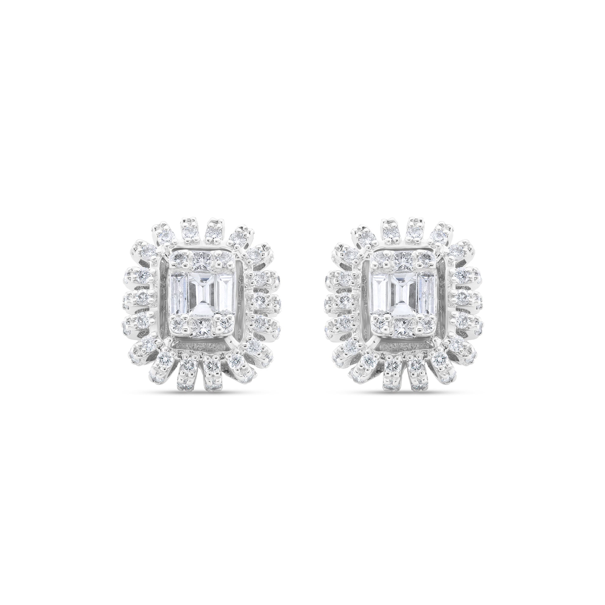 Pair of diamond earrings on a white background