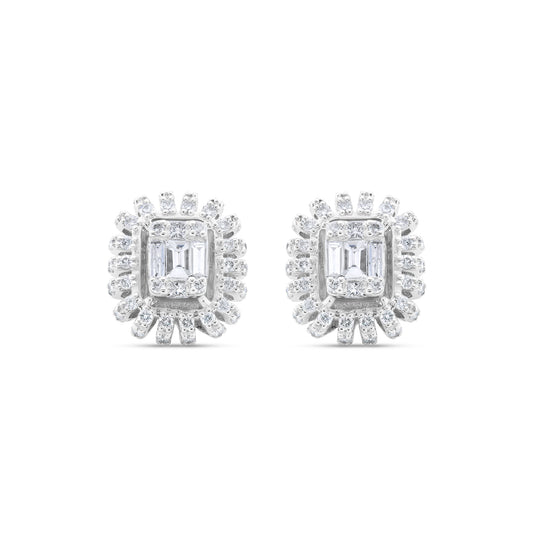Pair of diamond earrings on a white background