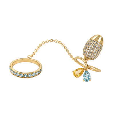 Blue Topaz & Citrine Nail Ring