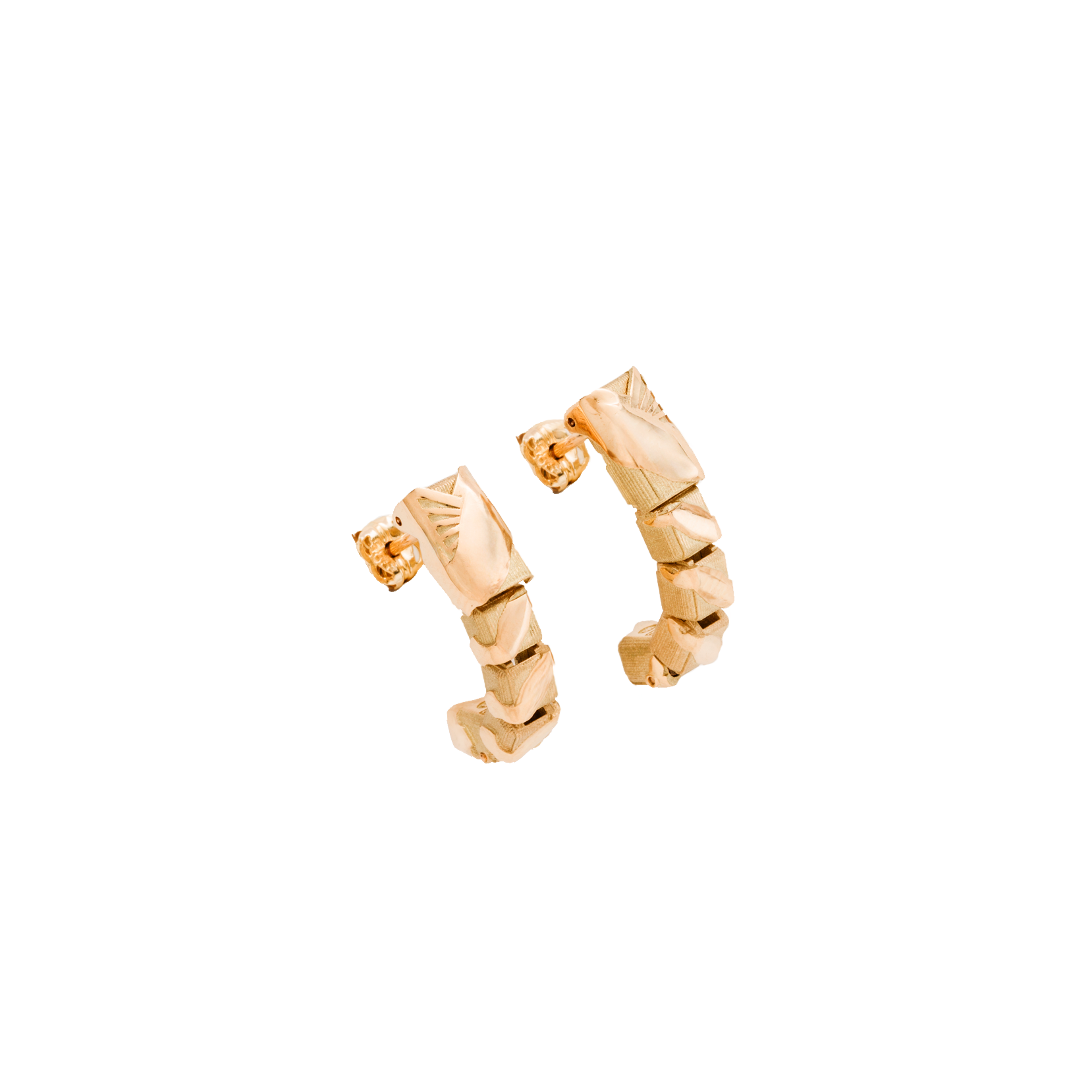 Gold hoop earrings on a white background