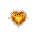 DTopaz Citrine Heart Diamond Ring in 18K gold on a white background