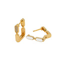 18k gold hoop earrings with diamonds and white enamel, additional view