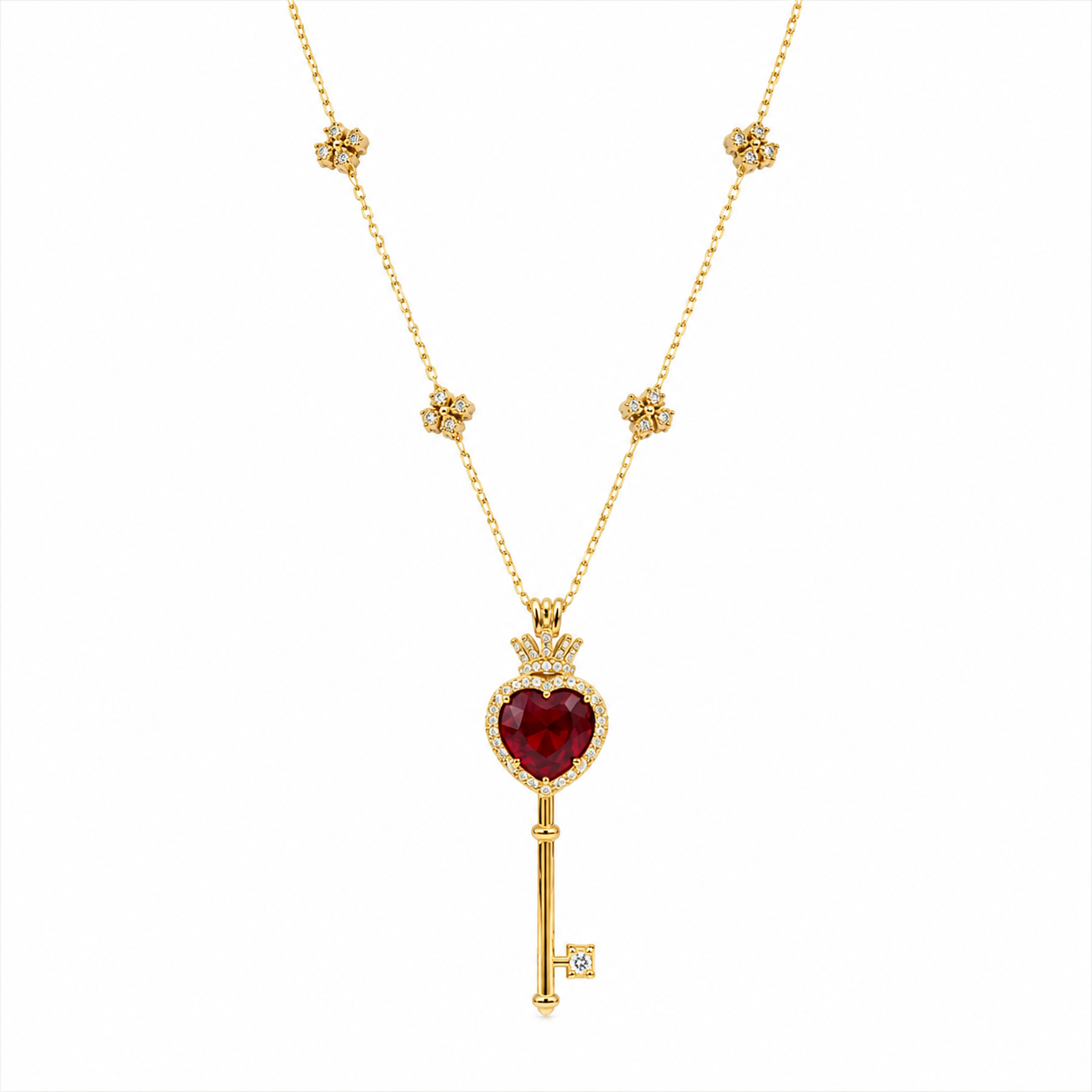 Double Face Ruby Key Necklace