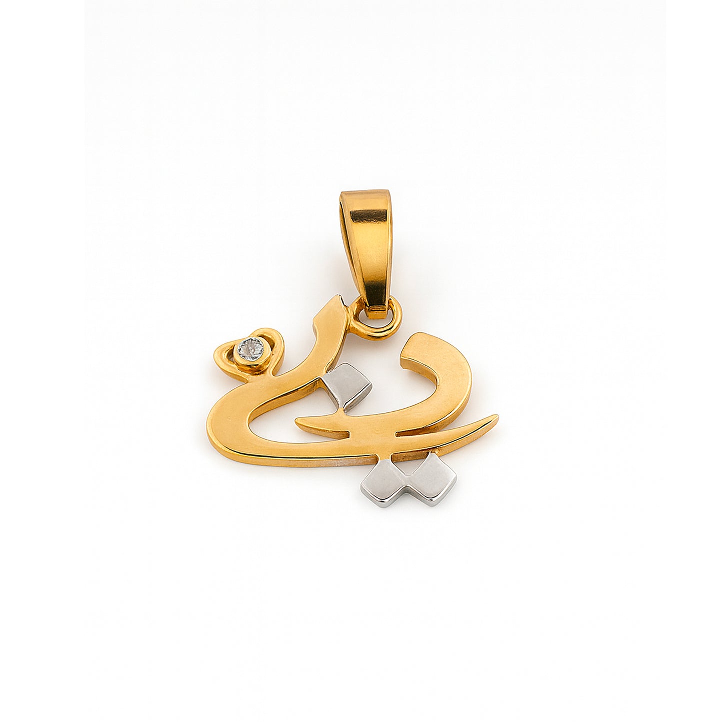 Gold pendant with a unique design on a white background