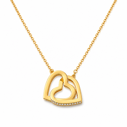 18k gold interlocking double-heart necklace with lab-grown diamonds, additional view
