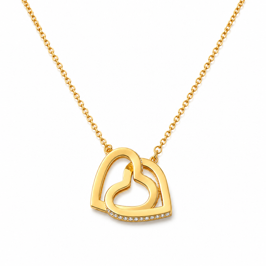 18k gold interlocking double-heart necklace with lab-grown diamonds, additional view