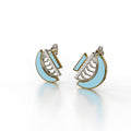 18k two-tone yellow and white gold earrings with blue enamel and pave diamonds, additional view