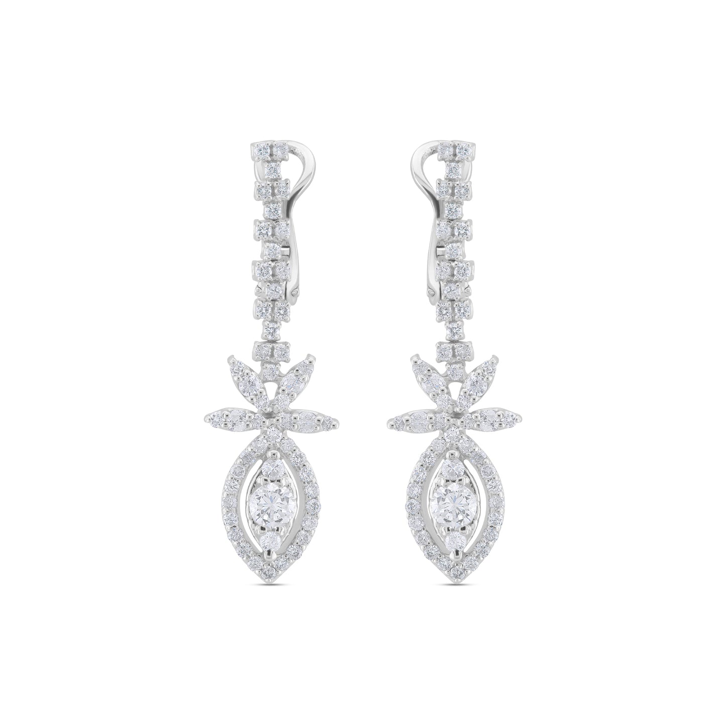 Pair of diamond earrings on a white background