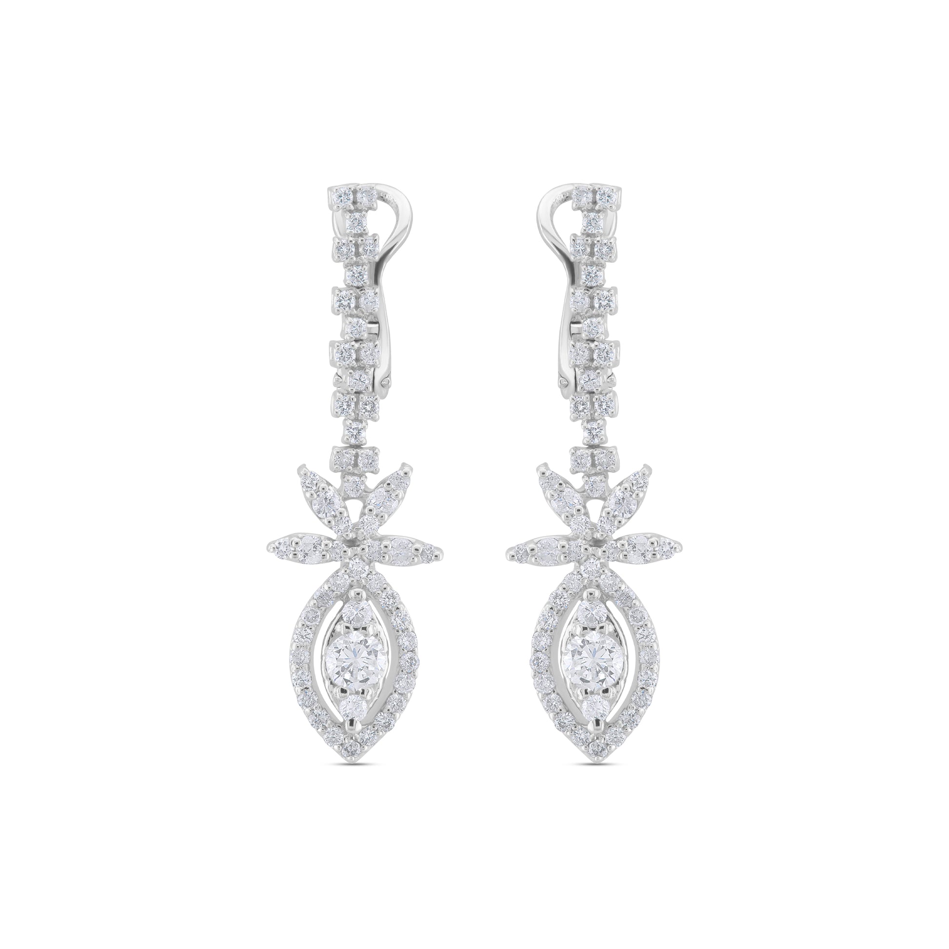 Pair of diamond earrings on a white background