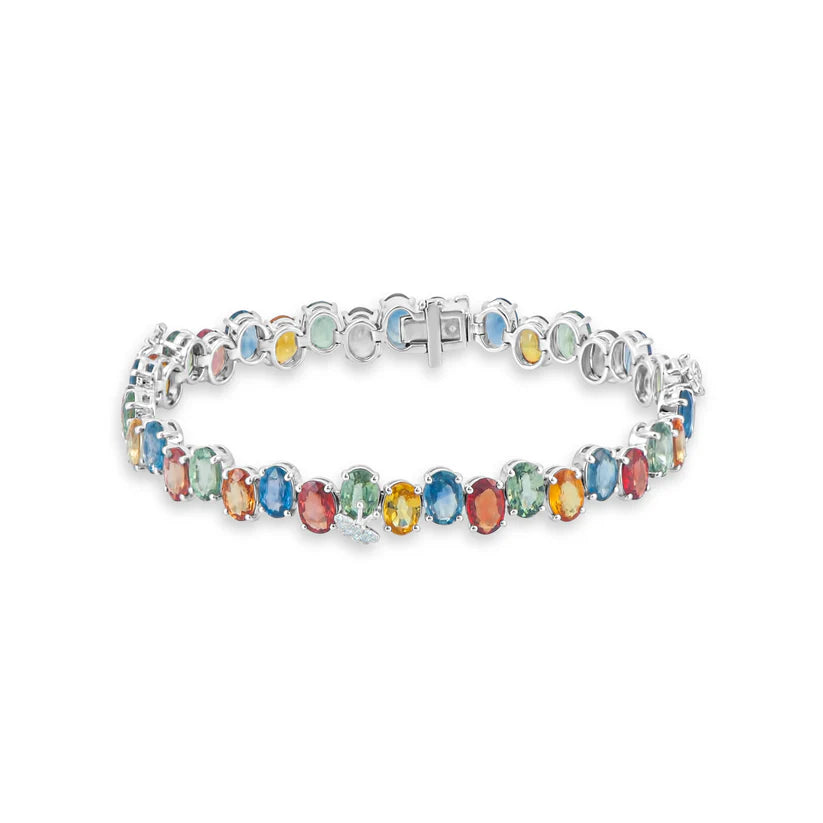 Multicolored gemstone bracelet on a white background