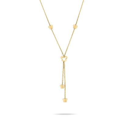 Gold necklace with heart-shaped pendants on a white background