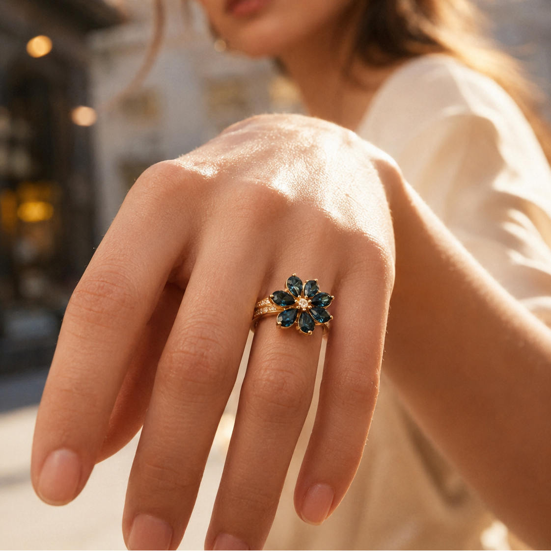 London Blue Topaz Flower Ring
