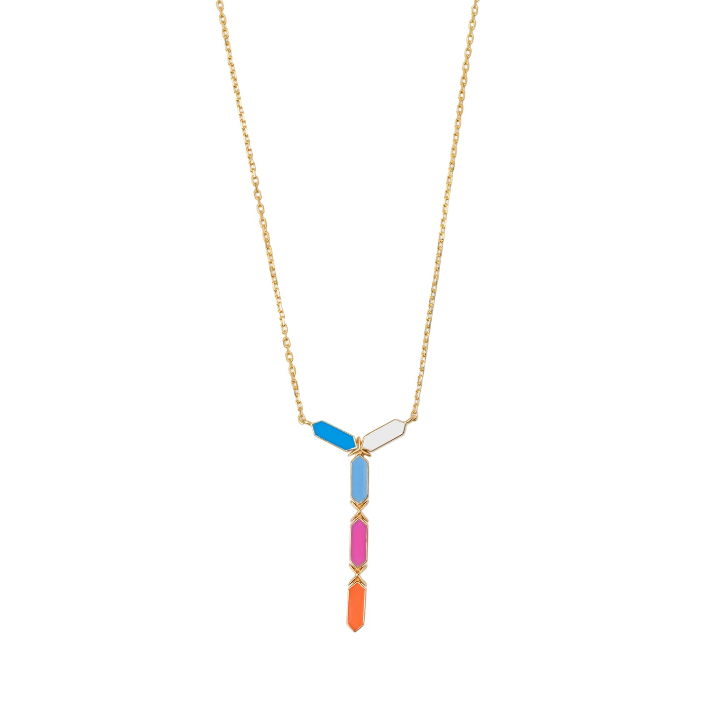 Necklace with colorful pendant on a white background