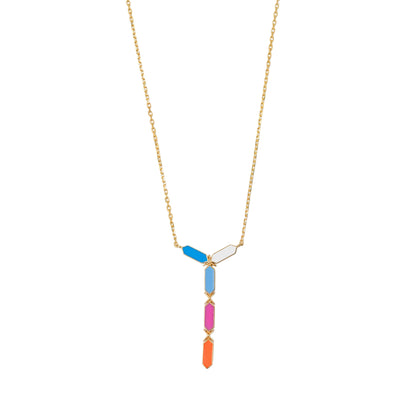 Necklace with colorful pendant on a white background