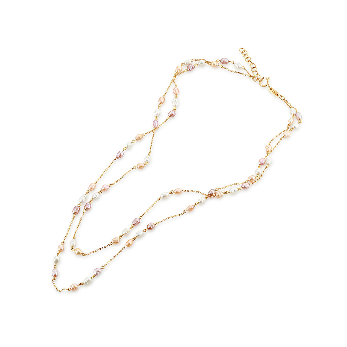 Two-layered pearl necklace on a white background