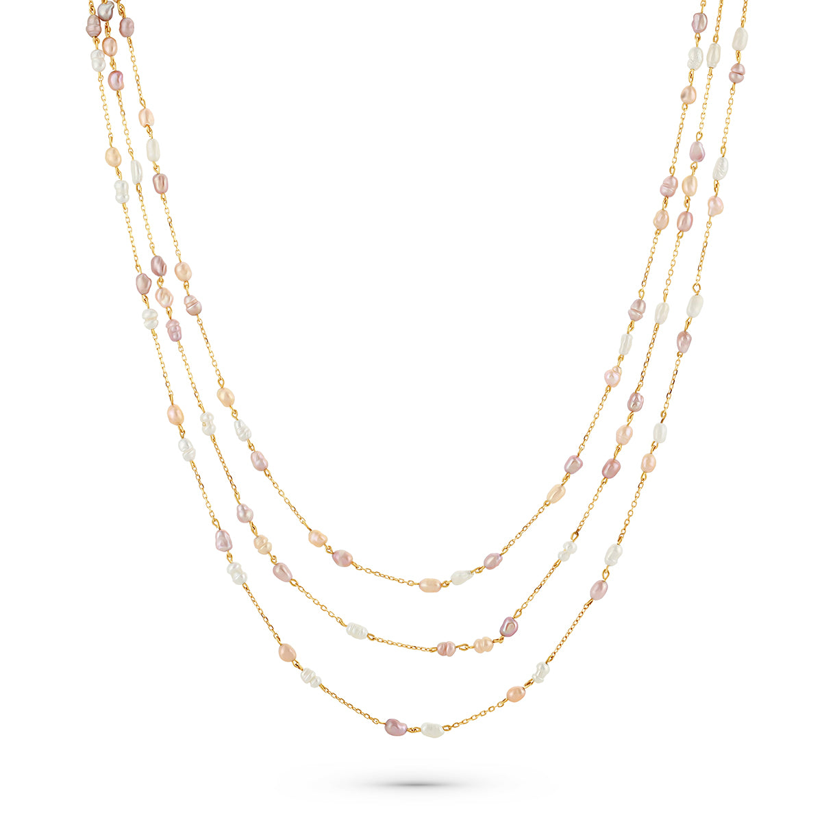 Three layers gold necklace with pearls