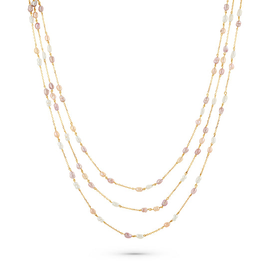 Three layers gold necklace with pearls