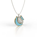18k two-tone yellow and white gold pendant necklace with blue enamel and pave diamonds, additional view