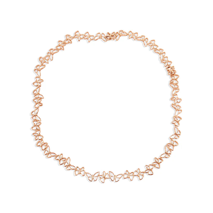 Rose gold necklace on a white background