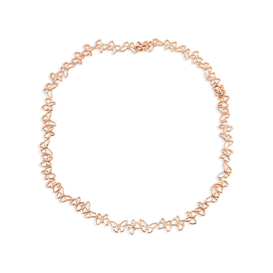 Rose gold necklace on a white background