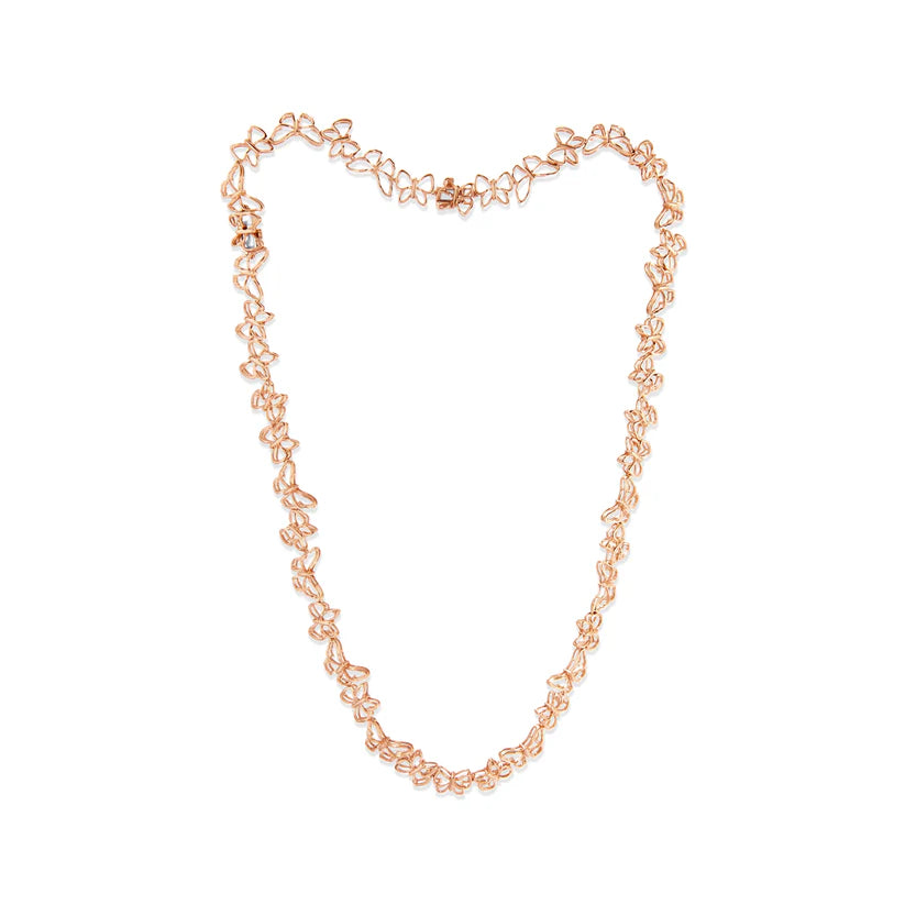 Rose gold necklace on a white background
