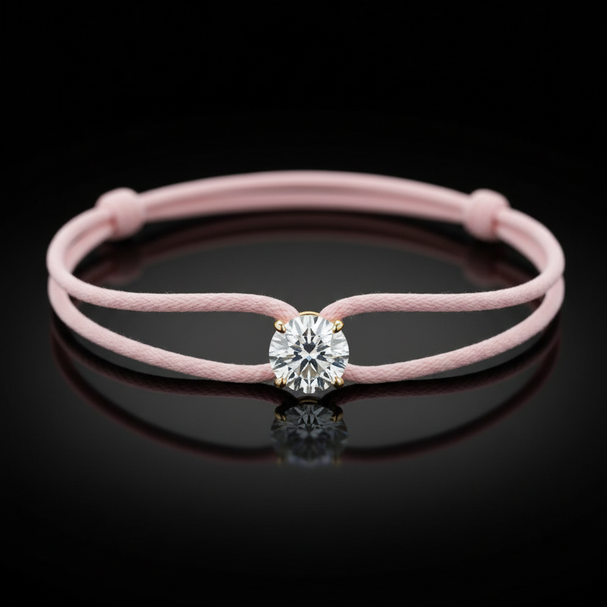 Pink bracelet with a diamond on a black background