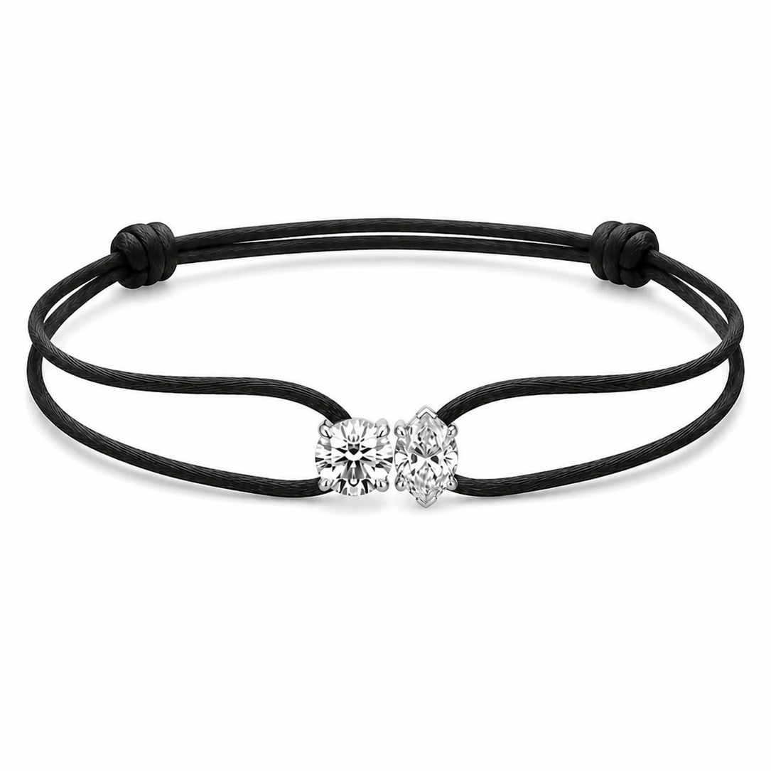 Black cord bracelet with diamonds