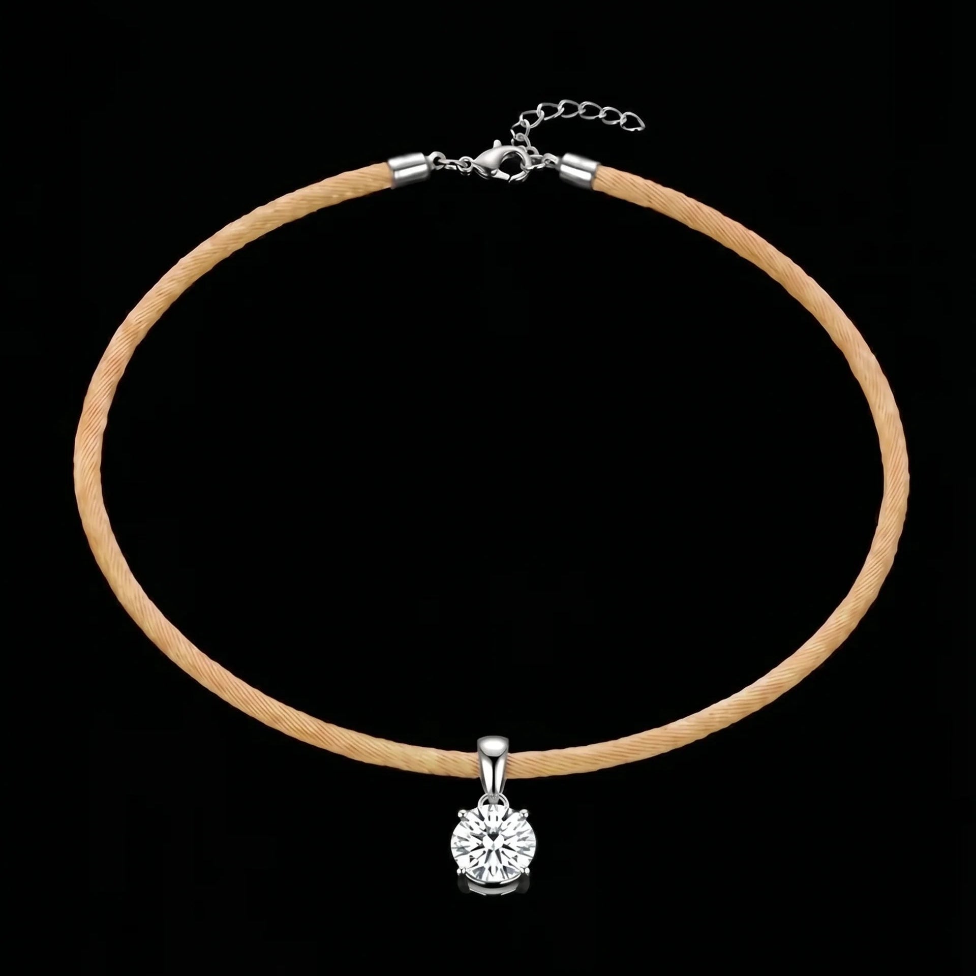 Necklace with a round pendant on a black background