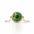 18k gold bracelet with verdelite, diamond halo, and green enamel, additional view