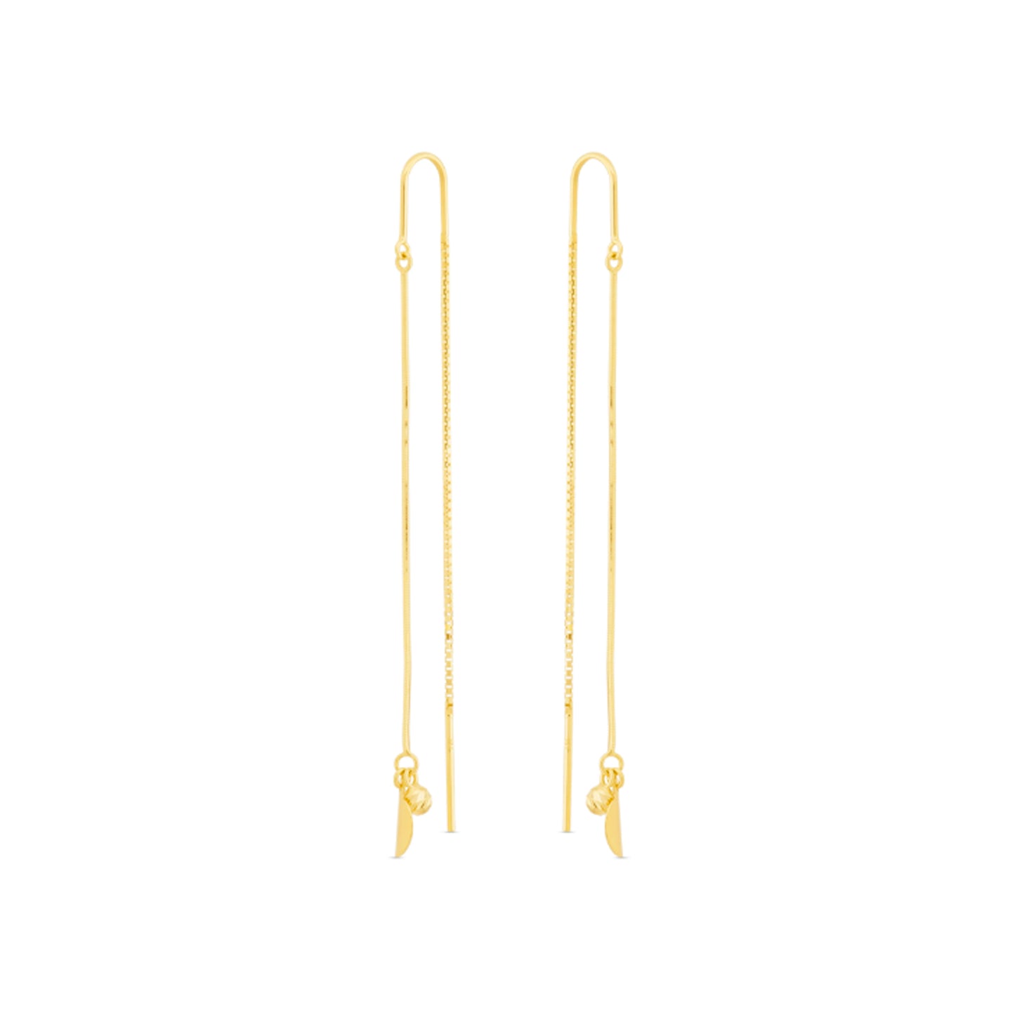 Gold chain earrings on a white background