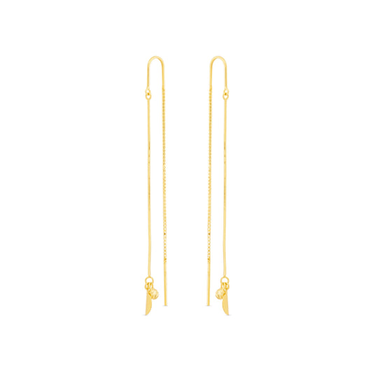 Gold chain earrings on a white background