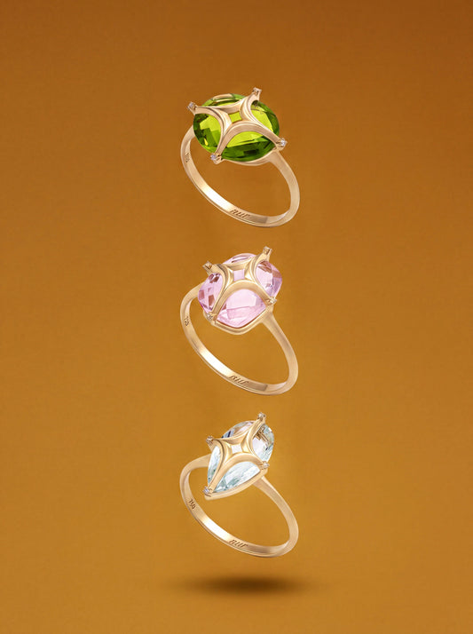 18k gold ring with natural kunzite and diamonds, additional view