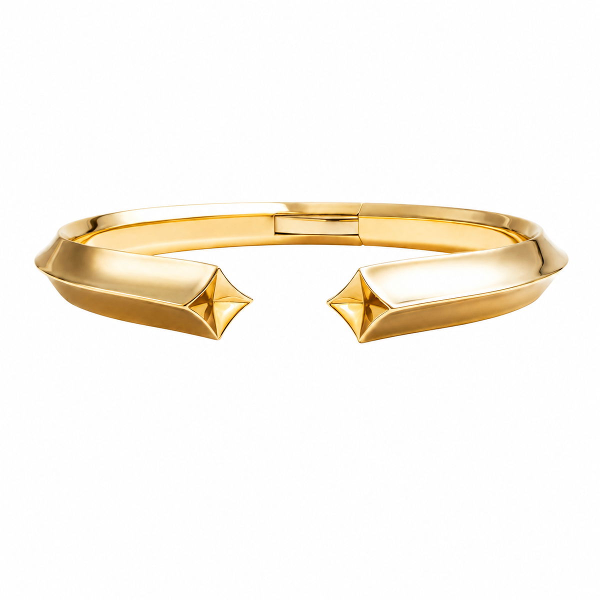 18k gold sculptural bracelet with pyramid motif design