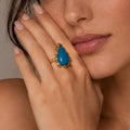 18k gold ring with natural turquoise and pink sapphires, additional view