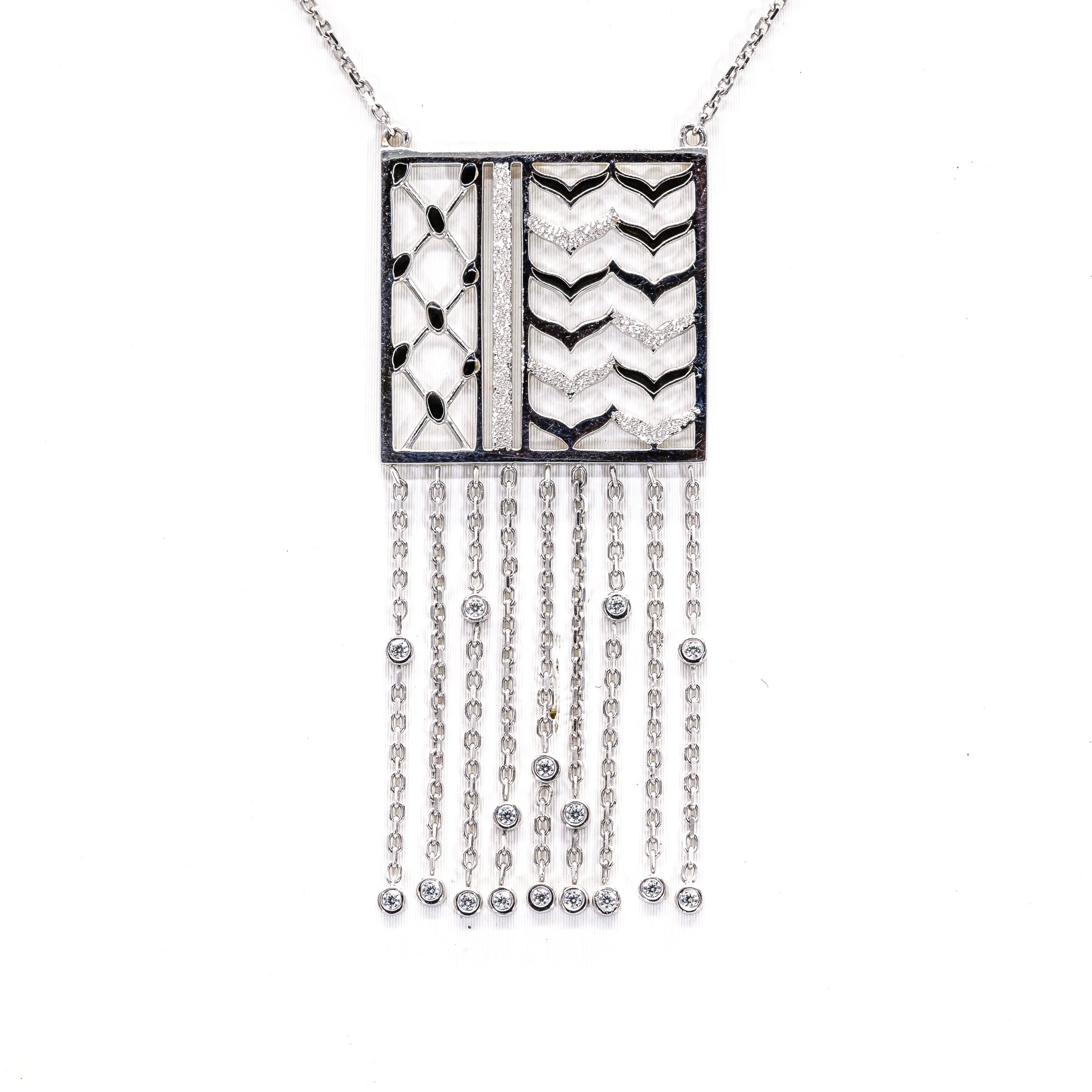 Necklace with a decorative pendant on a white background