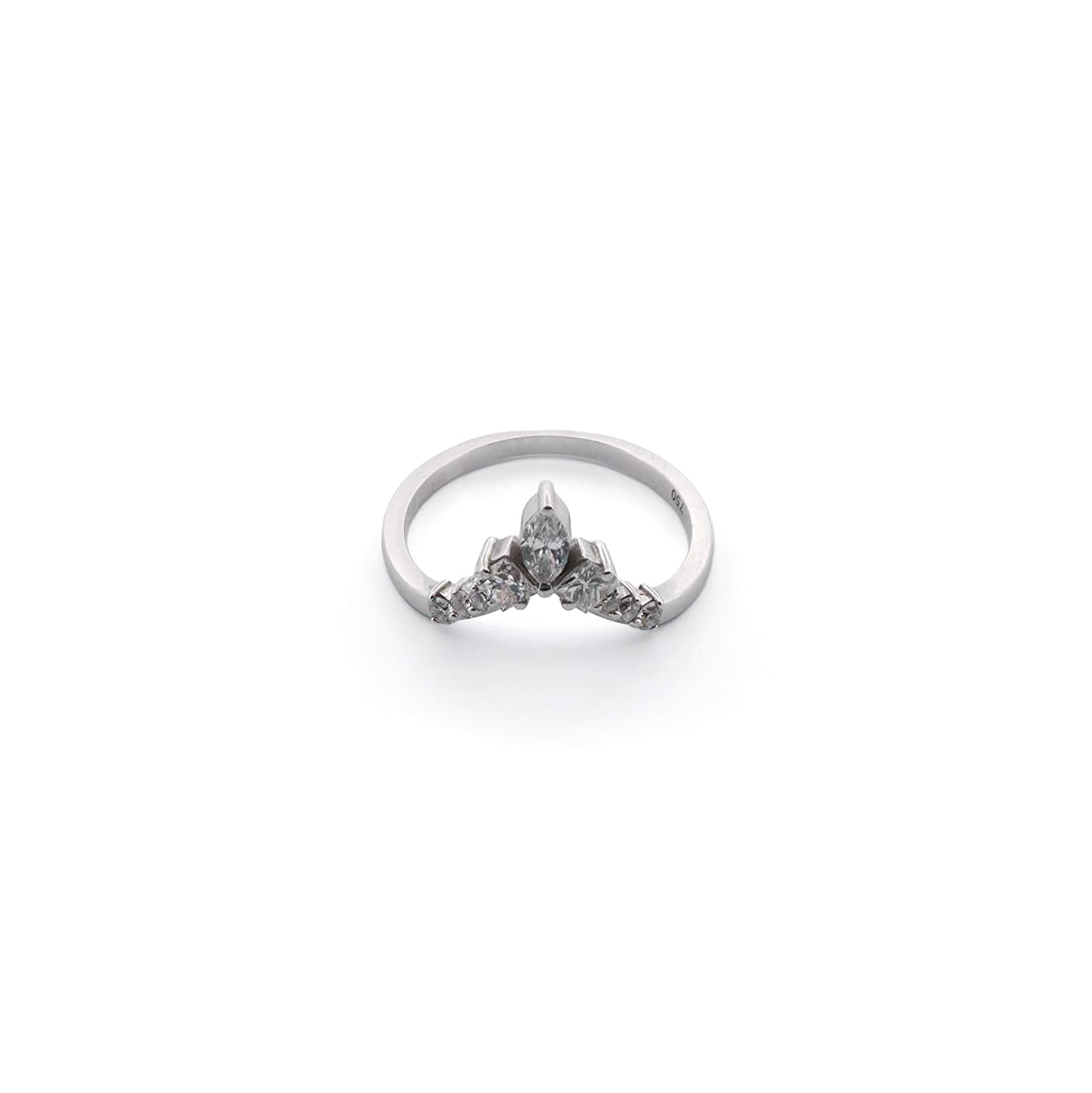 White gold ring with a diamond on a white background
